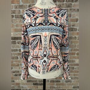 Abercrombie + fitch long sleeve printed embroidered top beige pink blue size S